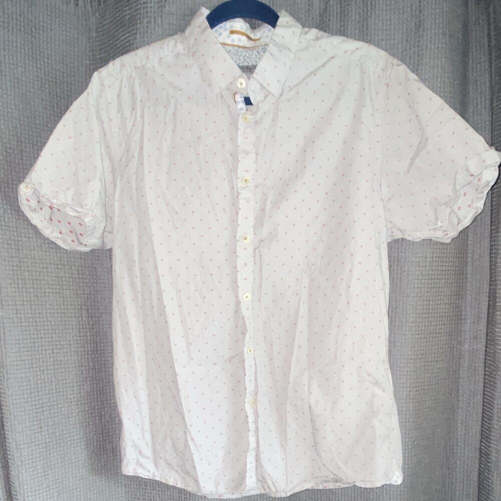 Ted Baker London Men’s M White Red Striped Short Sleeve Button-Up Bow Shirt